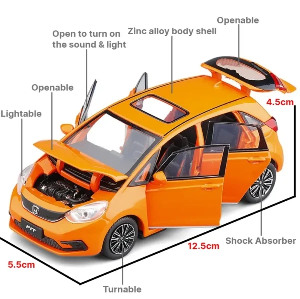 1/32 Honda FIT JAZZ Sport Toy Car Diecast Miniature Model SUV Pull Back Doors Openable Sound & Light Collection Gift For Boy Kid - Imagem 3