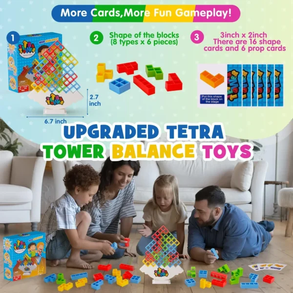 48 Blocks Building Block Brick Toy Balance Stacked Tetra Tower Game Swing High Russian Building Blocks Stack Kid Desktop Toy - Imagem 6