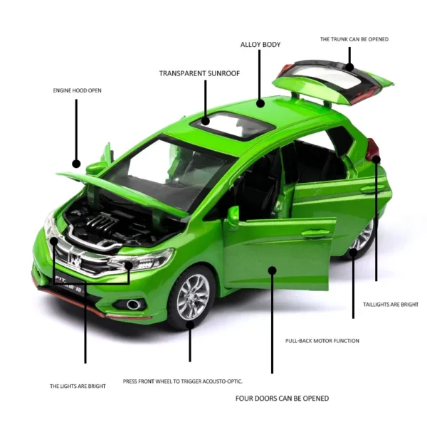 1/32 Honda FIT JAZZ Sport Toy Car Diecast Miniature Model SUV Pull Back Doors Openable Sound & Light Collection Gift For Boy Kid - Imagem 2