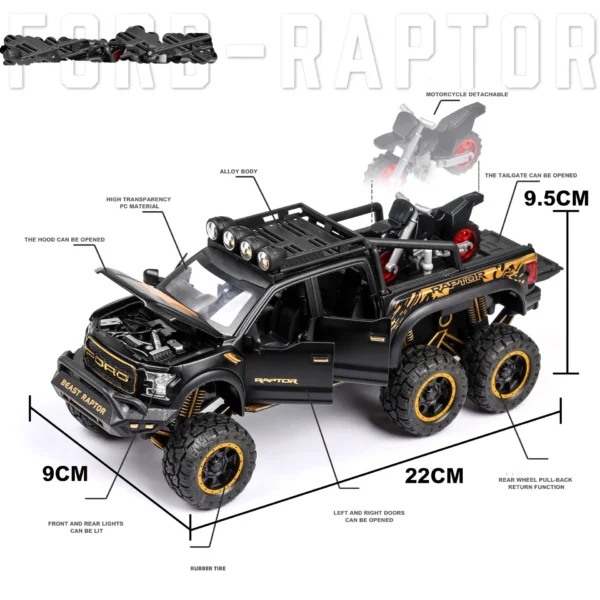 1:24 Scale Technical RAPTOR Alloy Car Model Diecast Car Off-road Vehicle Toys For Boys Birthday Gift Kids Toys Car Collection - Imagem 5