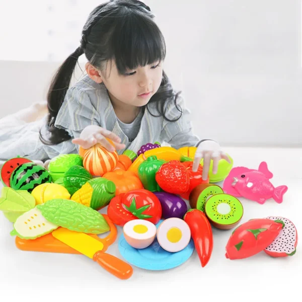 Children Simulation Kitchen Toys Set Pretend Play Fruit Vegetable Pizza Cutting Early Education Toys for Kids Play House Game - Imagem 4