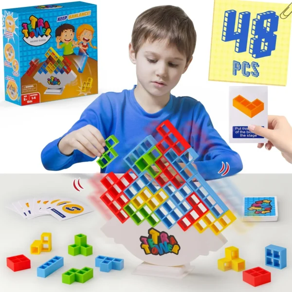48 Blocks Building Block Brick Toy Balance Stacked Tetra Tower Game Swing High Russian Building Blocks Stack Kid Desktop Toy - Imagem 3