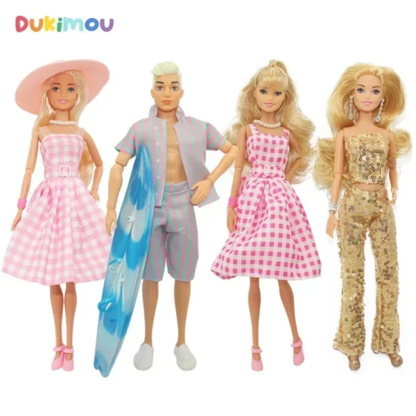 30cm Babi Film Doll with Pink Checkered Dress Joint Move 1/6 BJD Bonecas Men Model Clothes Shoes Accessories Toys for Girls Gift