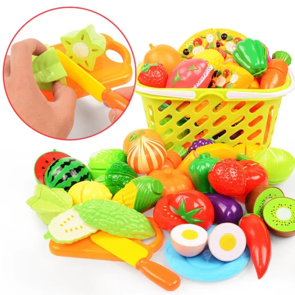 Children Simulation Kitchen Toys Set Pretend Play Fruit Vegetable Pizza Cutting Early Education Toys for Kids Play House Game - Imagem 3