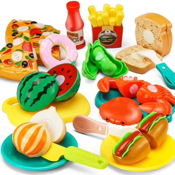Children Simulation Kitchen Toys Set Pretend Play Fruit Vegetable Pizza Cutting Early Education Toys for Kids Play House Game - Imagem 2